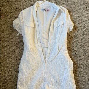 White Eyelet Button-Up Romper